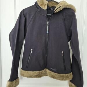 Marmot Black Faux Fur Lined Full Zip Up Jacket Womens Long Sleeve Hooded Size S